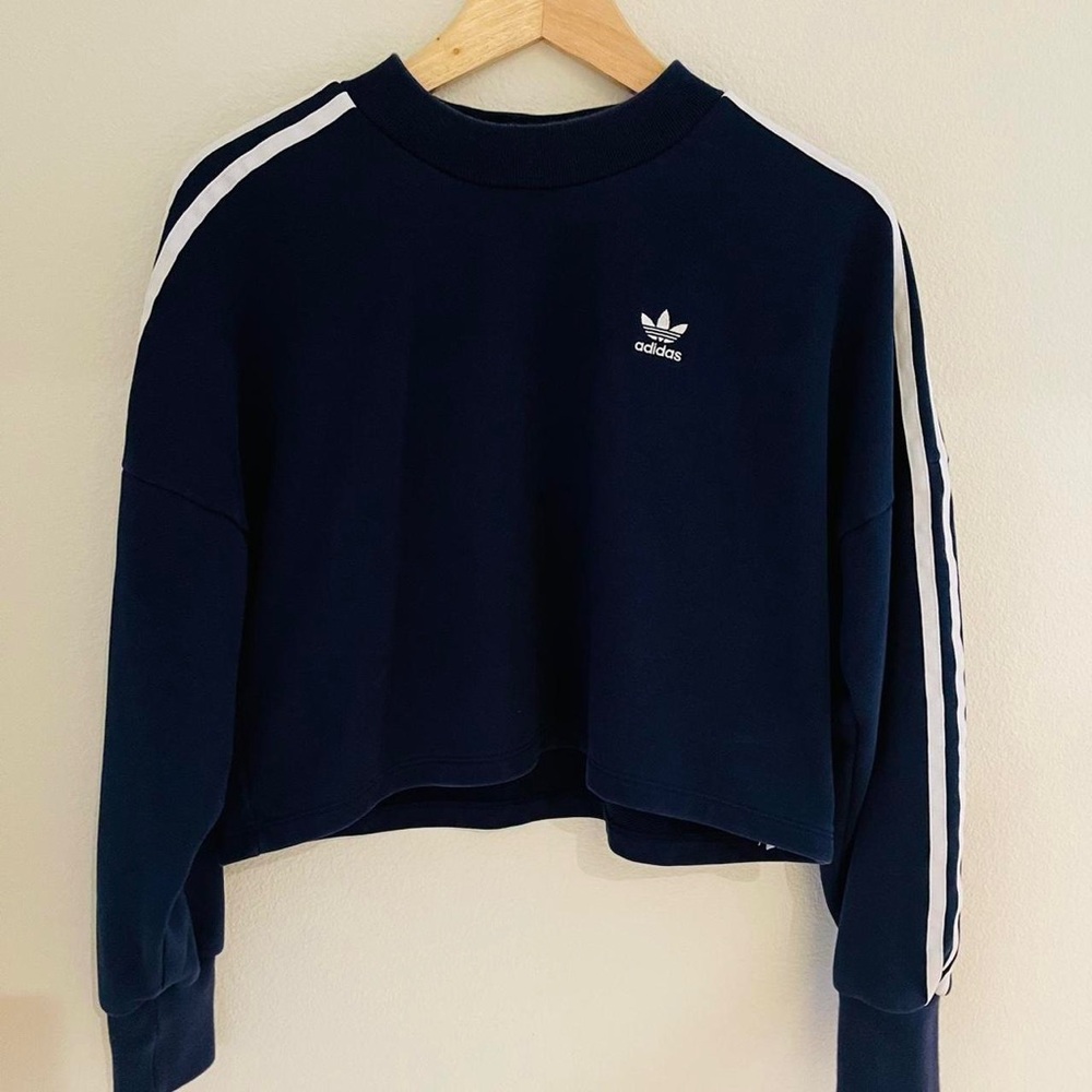 Adidas Women's Dark Blue Cropped Hoodie